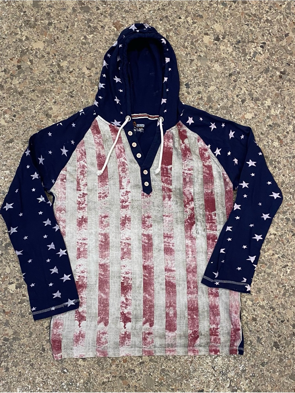 Red Snap Stars & Stripes Hooded Henley Sweatshirt - Red/White/Blue